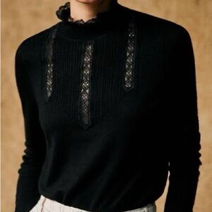 Sezane Tulio Jumper Black Sz Small Merino Wool ASO Kate Middleton